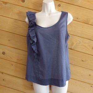 Fei Anthropologie Gray Sideward Ruffle Tank Top Sleeveless 100% Cotton